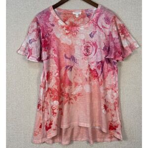 Concepts Top Women's XXL Pink Floral Short Sleeve T-Shirt High-Low Round Neck